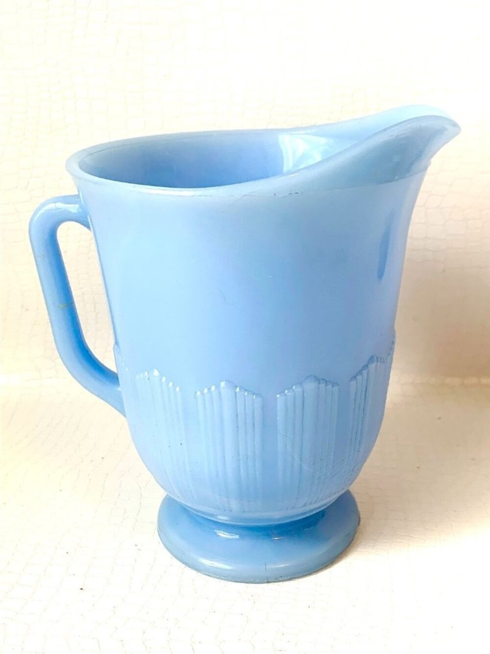 Pyrex Glass Delphite Blue Canadian Piecrust Milk Pitcher Vintage 1940s